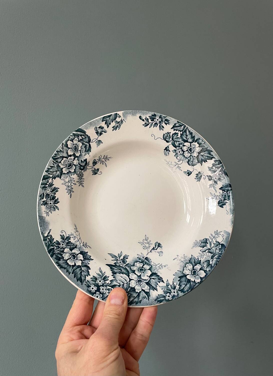 Series of 8 Marie-Louise soup plates, Moulin des Loups and Hamage