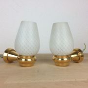 Pair of solid brass and white opaline wall lamps