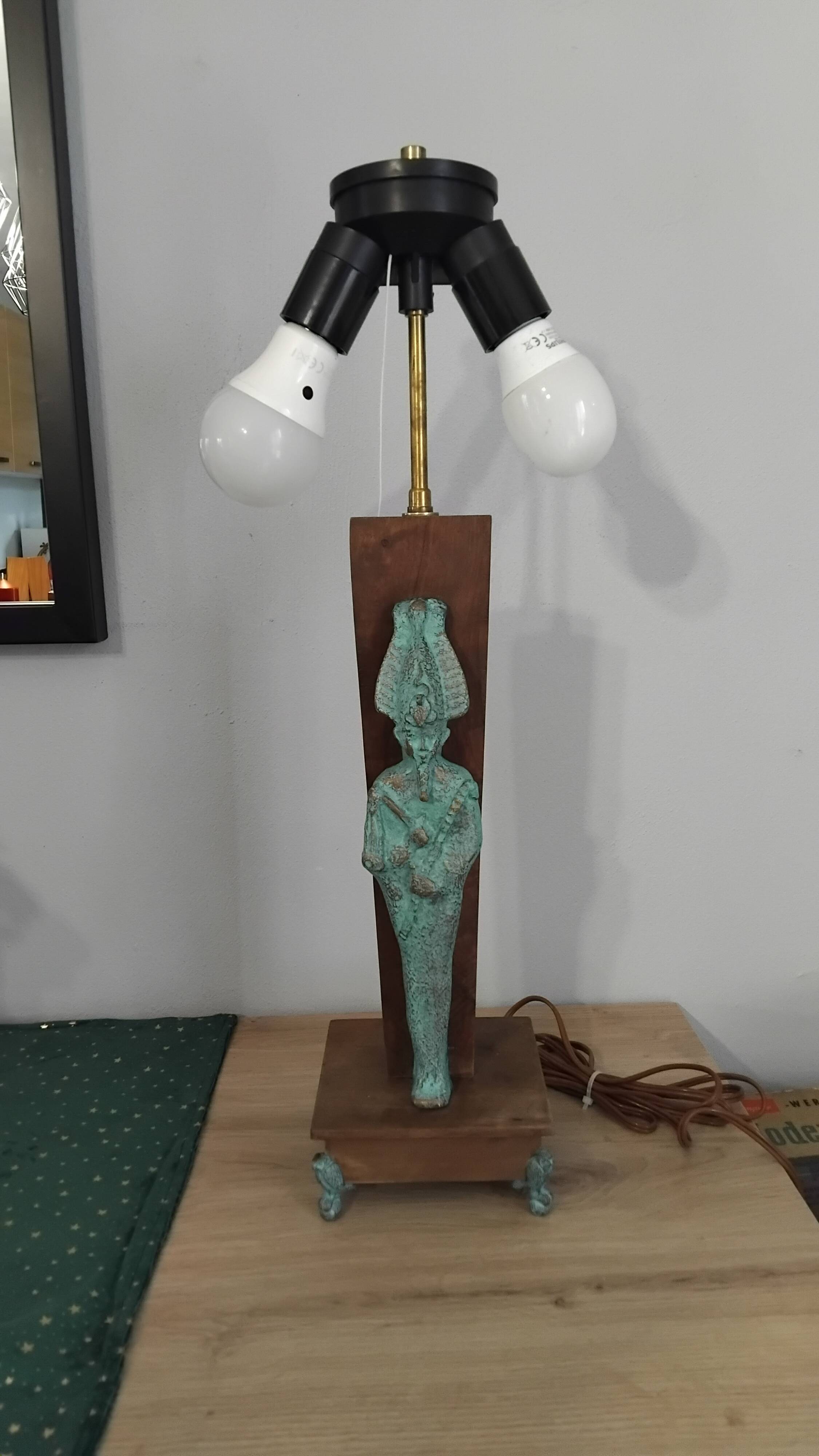 Lampe égyptienne osiris  bronze teck vintage  avec ecrin