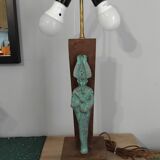 Lampe égyptienne osiris  bronze teck vintage  avec ecrin