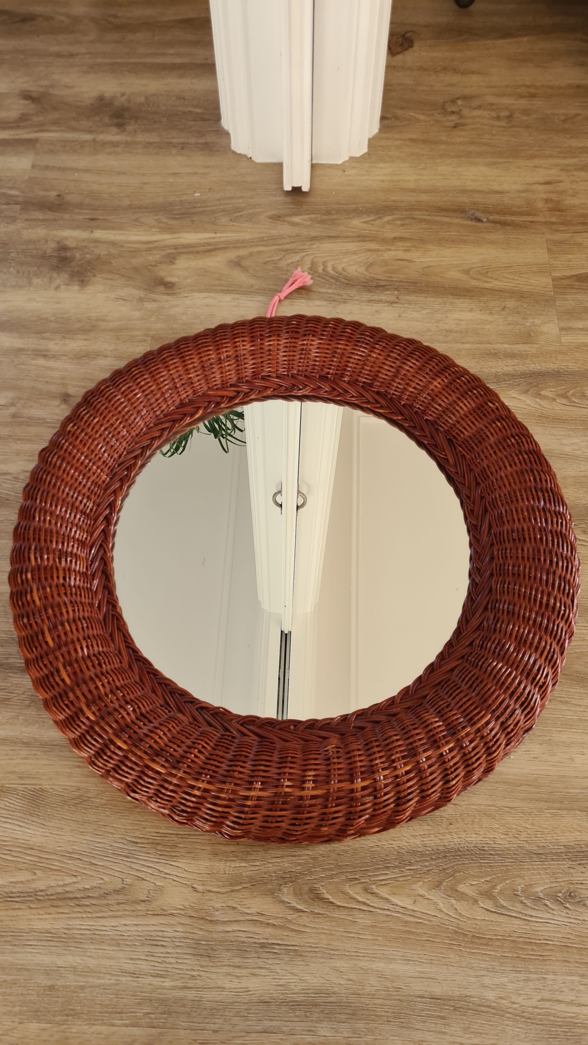 Old large round rattan mirror 80s