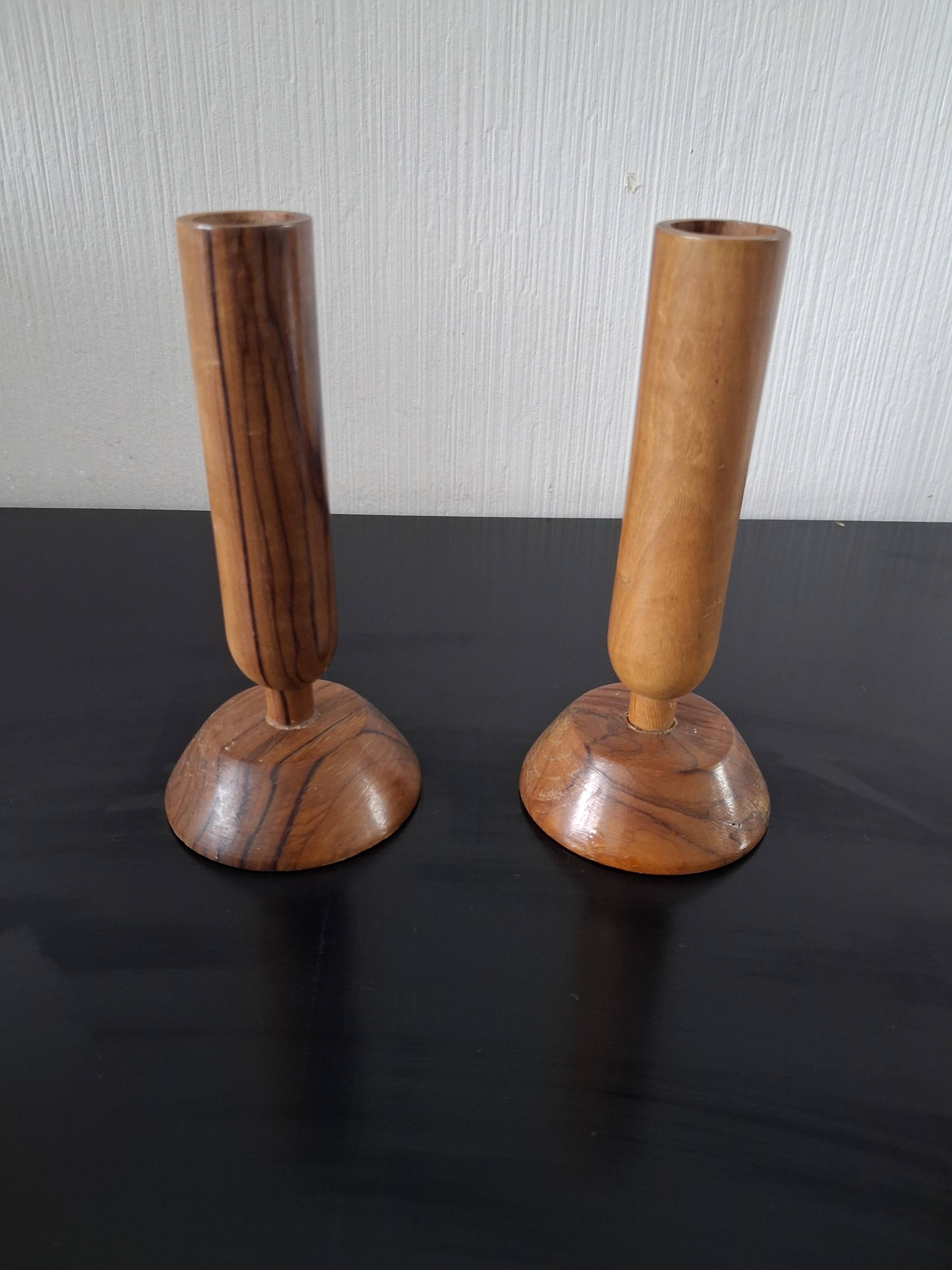 Pair of olive wood candlesticks Maison Ma Yafith
