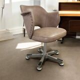 Vintage taupe lounge chair / office chair with chrome frame