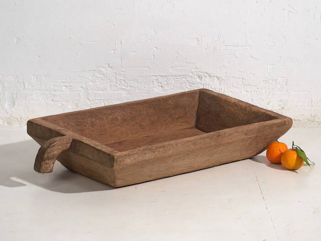 Antique solid wood tray with handle (c.1900) #8