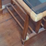 Table de chevet rotin et verre Rochebobois