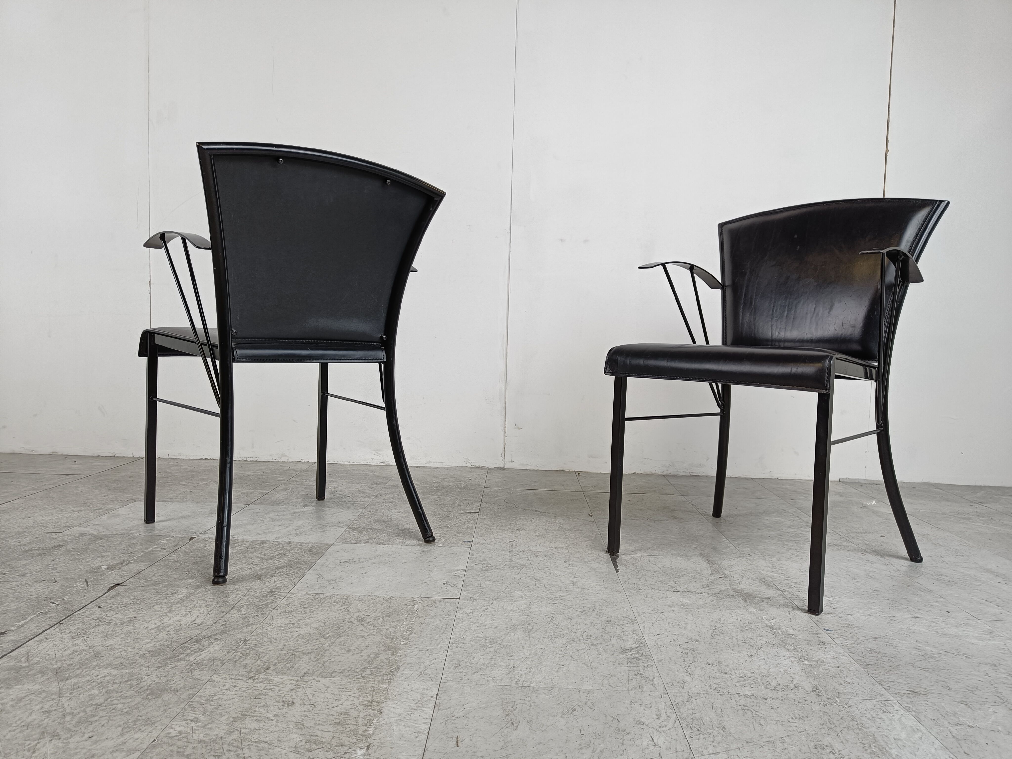 Vintage black leather dining chairs by Arrben, 1980s