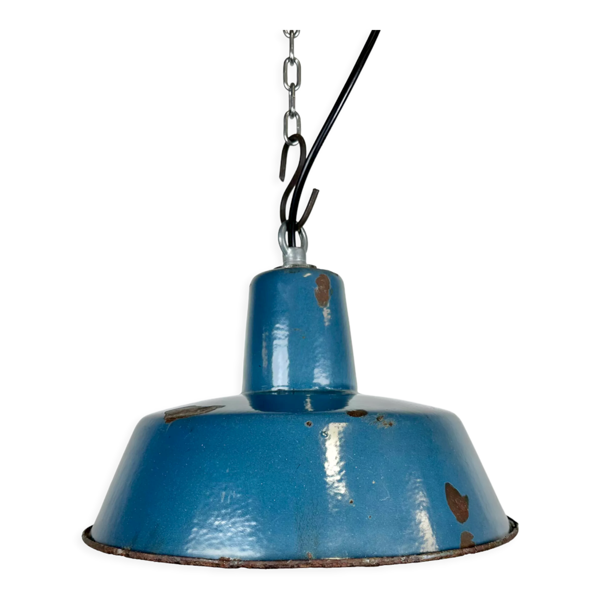 Small Industrial Blue Enamel Pendant Lamp, 1960s
