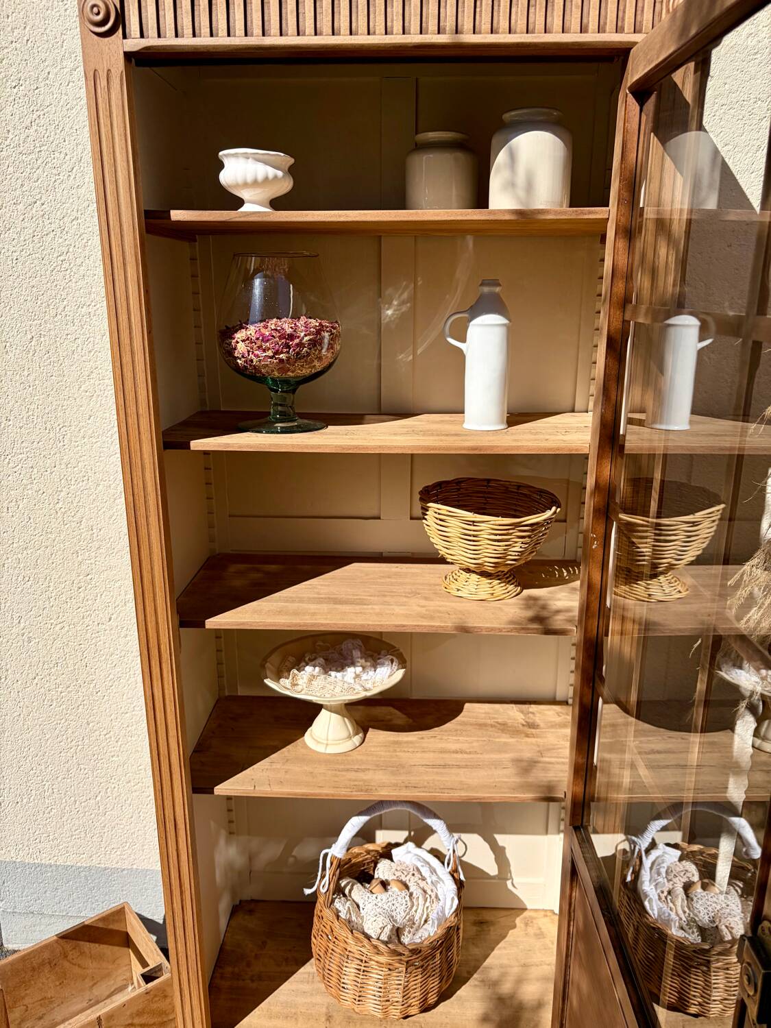 Raw wood display cabinet
