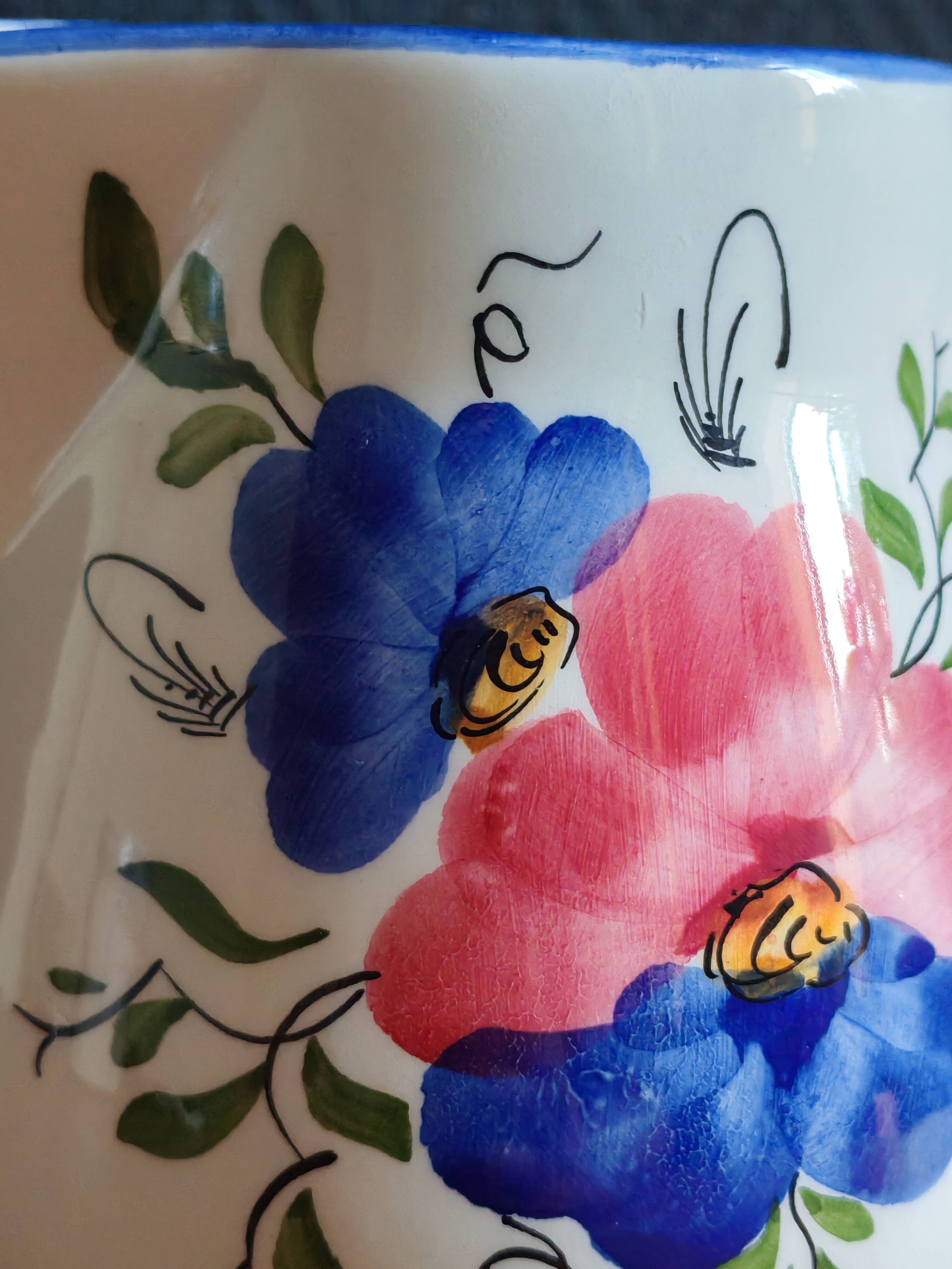 Vintage Ceramic Jug Hand-Painted, Flower Vase