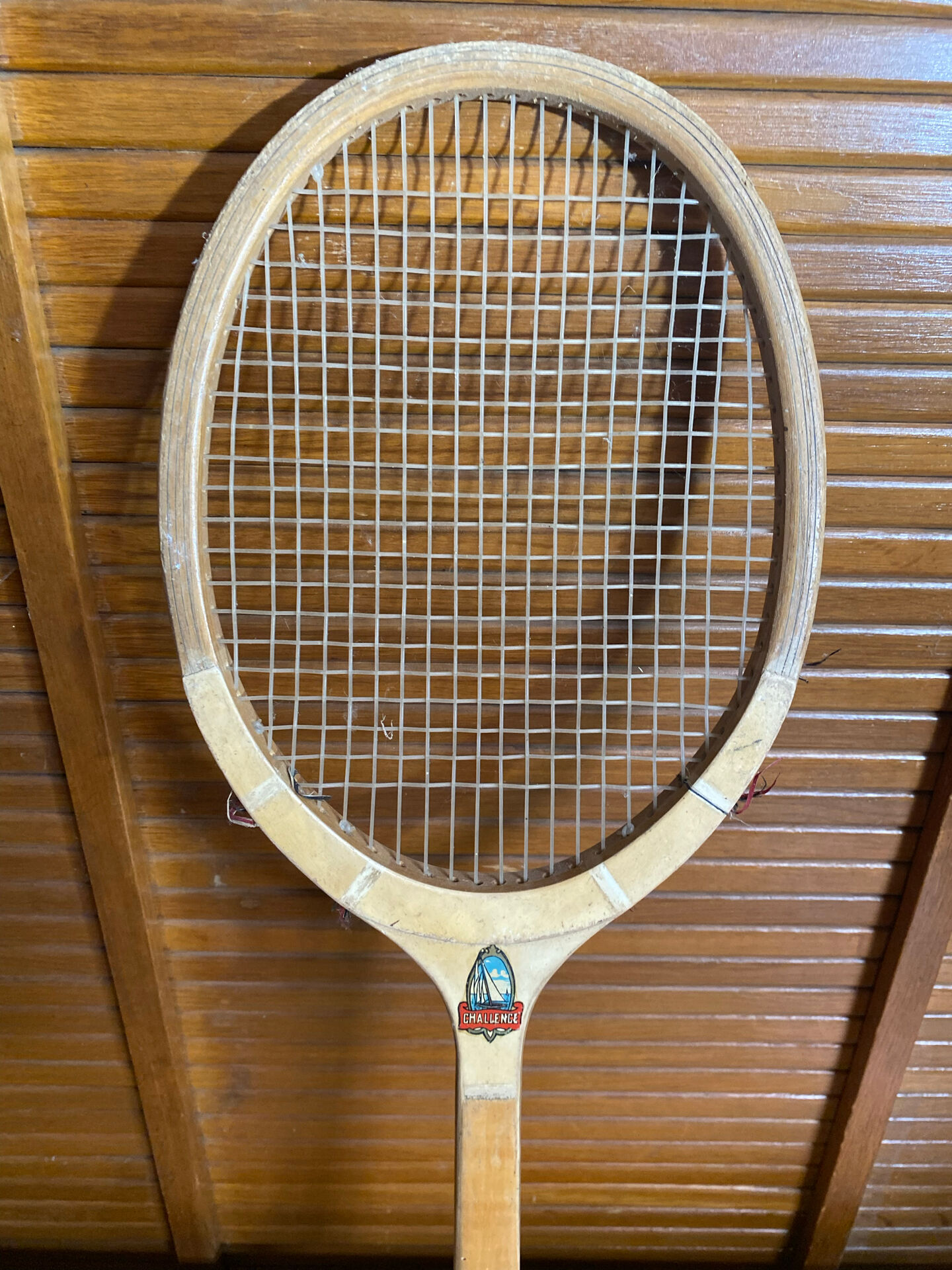 Vintage wooden tennis racket challenge sport