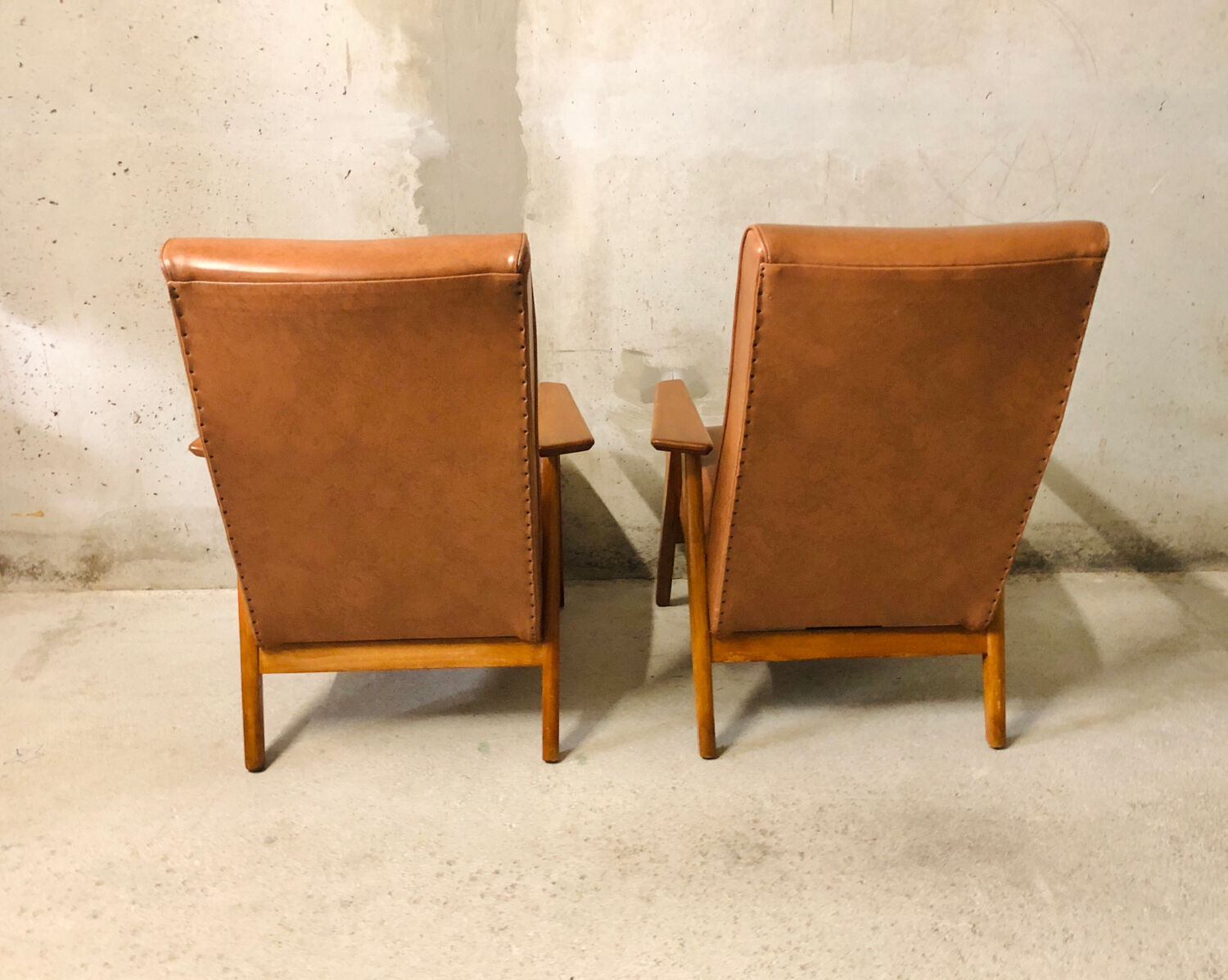 Pair of armchairs Scandinavian design feet compass vintage period 1960s