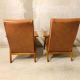 Pair of armchairs Scandinavian design feet compass vintage period 1960s
