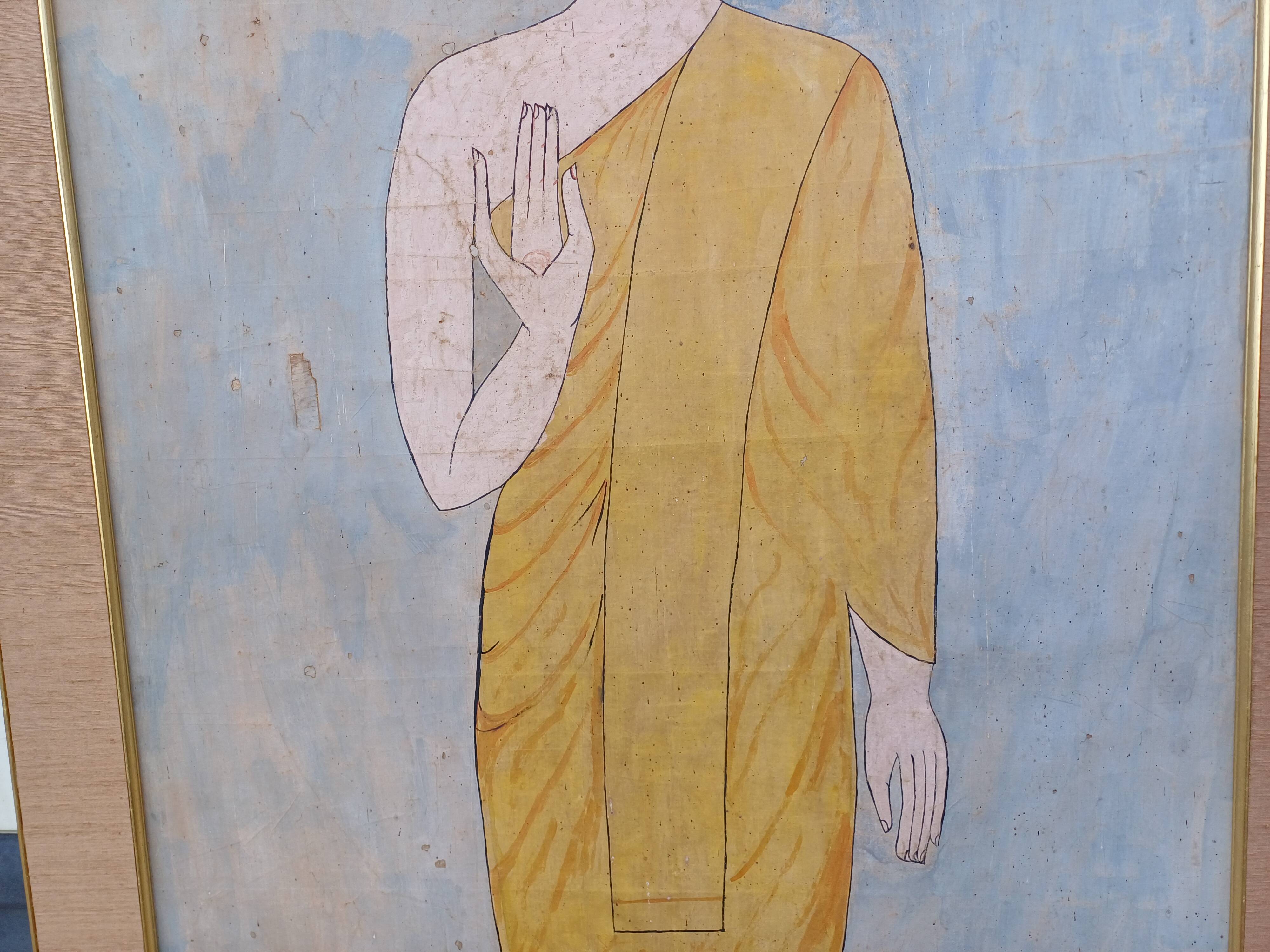 19th Century Silk Painting Buddha Thailand
