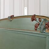 Art Nouveau bed in carved and painted wood, Poppies, Circa 1900