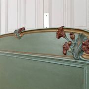 Art Nouveau bed in carved and painted wood, Poppies, Circa 1900