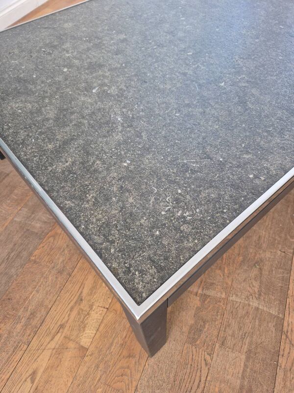 Table basse vintage en ardoise chromée 140 x 80 cm