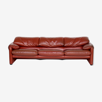 Italian Maralunga Leather Sofa by Vico Magistretti for Cassina