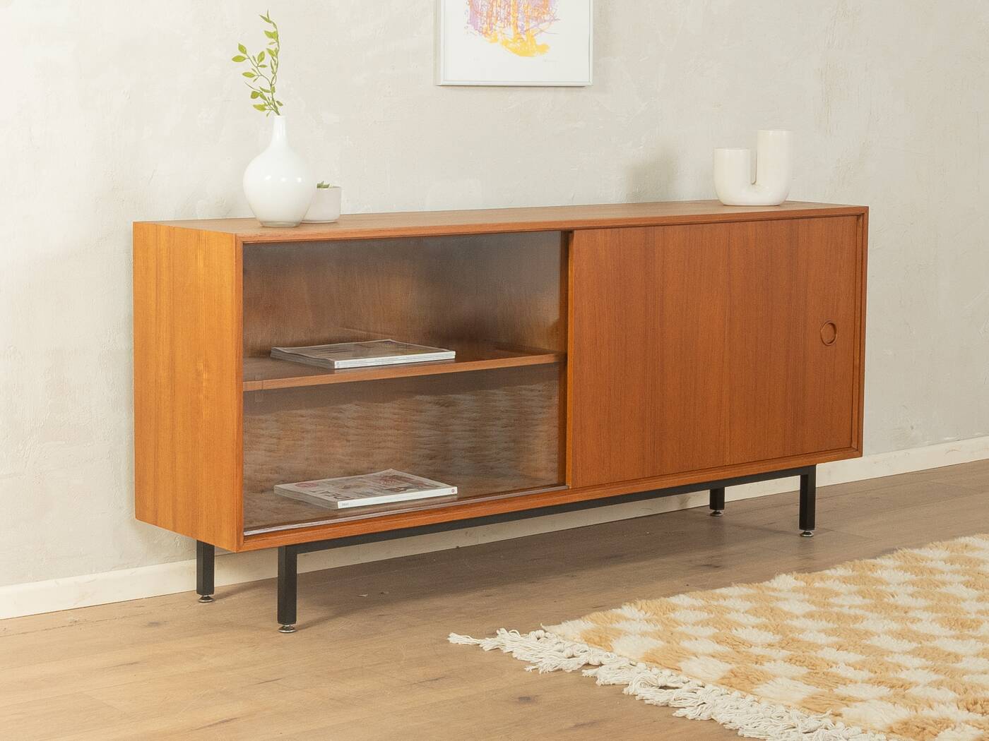 Classic sideboard by Lothar Wegner, 1960s, teak veneer, glass sliding door
