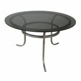 Vintage Round Table with Chrome Base and Smoked Glass Top