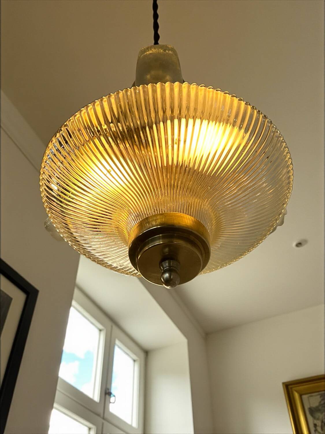 Holophane Art Deco prismatic glass pendant light