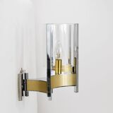 Gaetano Sciolari Large Wall Sconces / Sconces, Chrome, Brass, Glass, 1970s