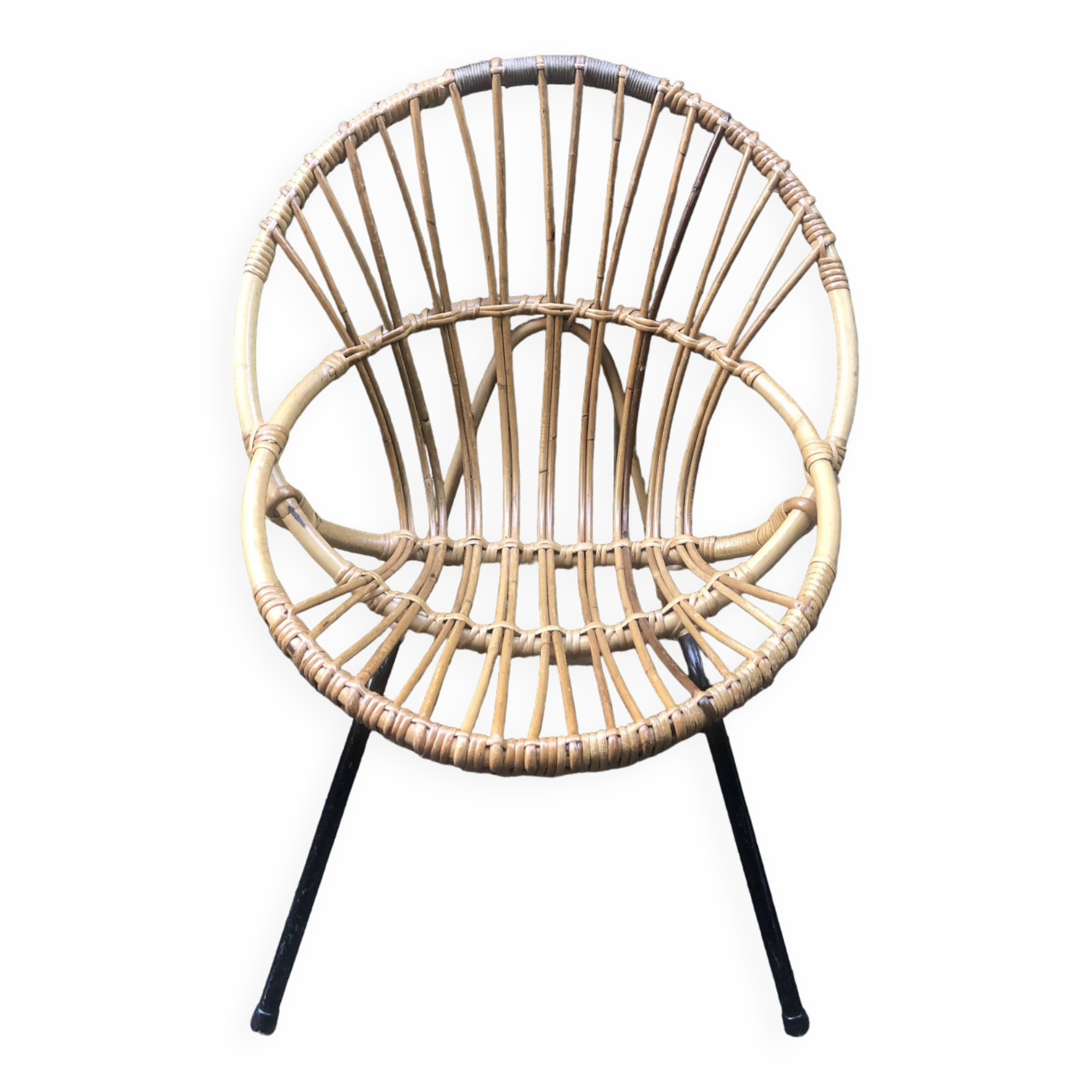 Vintage bamboo rattan shell armchair from the 60s