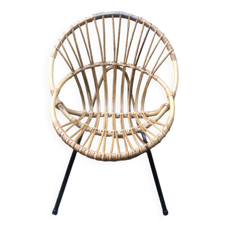 Vintage bamboo rattan shell armchair from the 60s