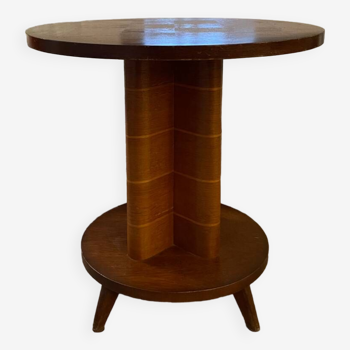 Table d'appoint ronde vintage Art Déco en chêne et noyer, 1930