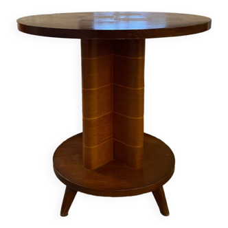 Table d'appoint ronde vintage Art Déco en chêne et noyer, 1930