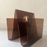 Double magazine rack in smoked plexiglass, 1970s design