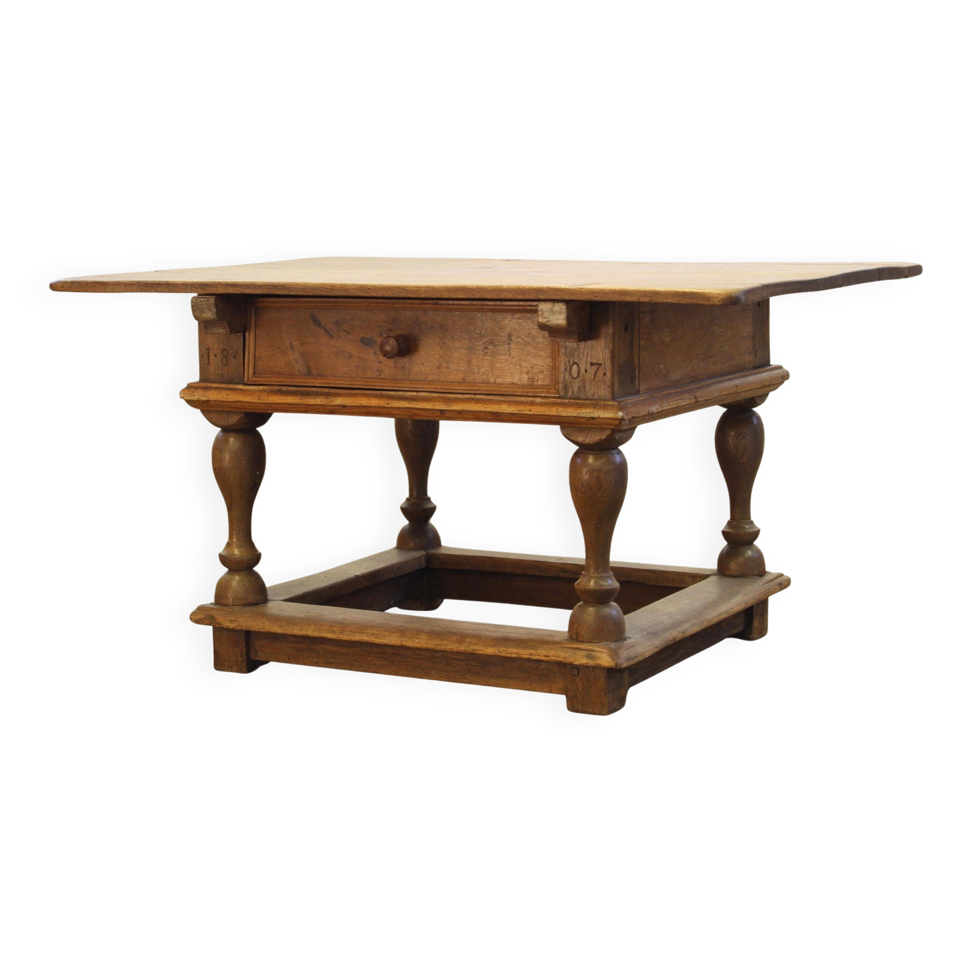 Baroque antique Nordic provincial oak table 1800s rustic farmhouse, rich patina