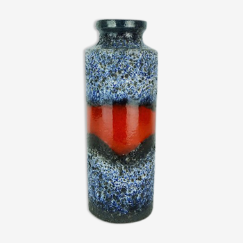 Scheurich vintage 1960's vase model 203-26 fat lava glaze in blue white and black with intense red