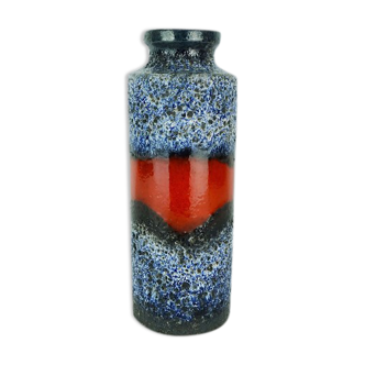 Vase Scheurich vintage 1960's modèle 203-26 glaçure de lave grasse en bleu blanc et noir avec rouge intense