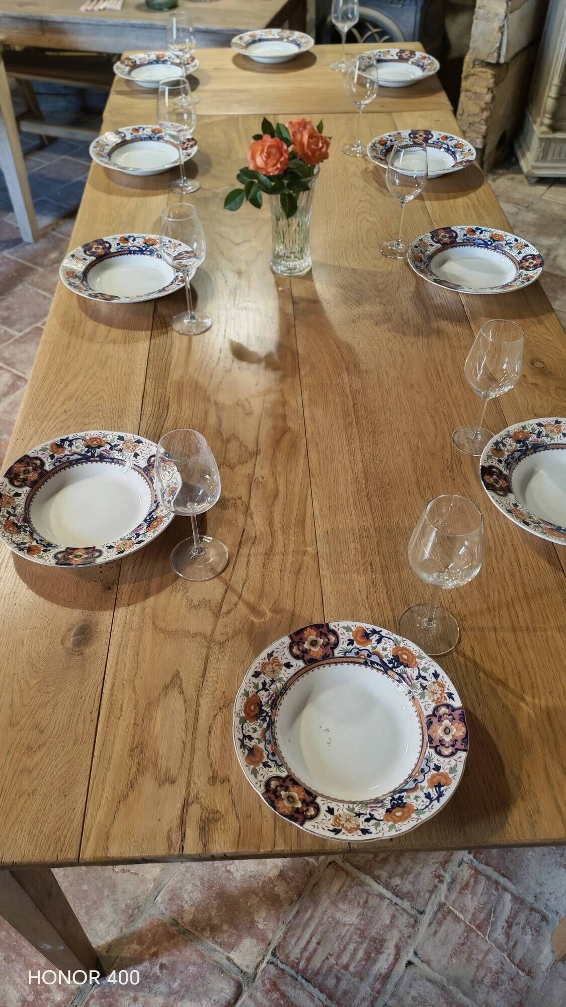Large authentic farmhouse table made of solid French oak.