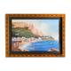 Tableau Belle Gouache Napolitaine animée Barques (XX°) avec cadre marqueté