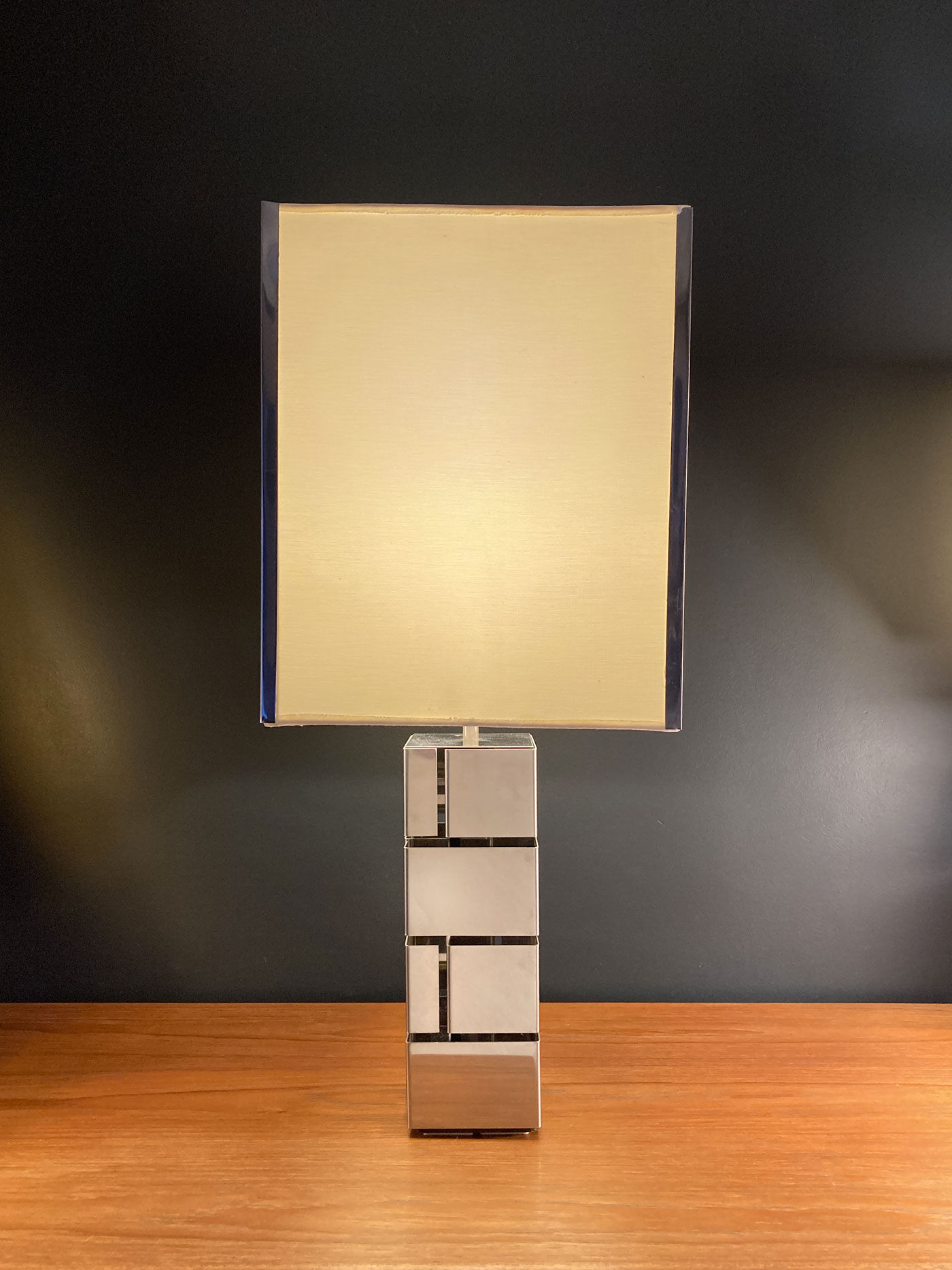 Vintage Curtis Jere table lamp, chrome and white, 1970