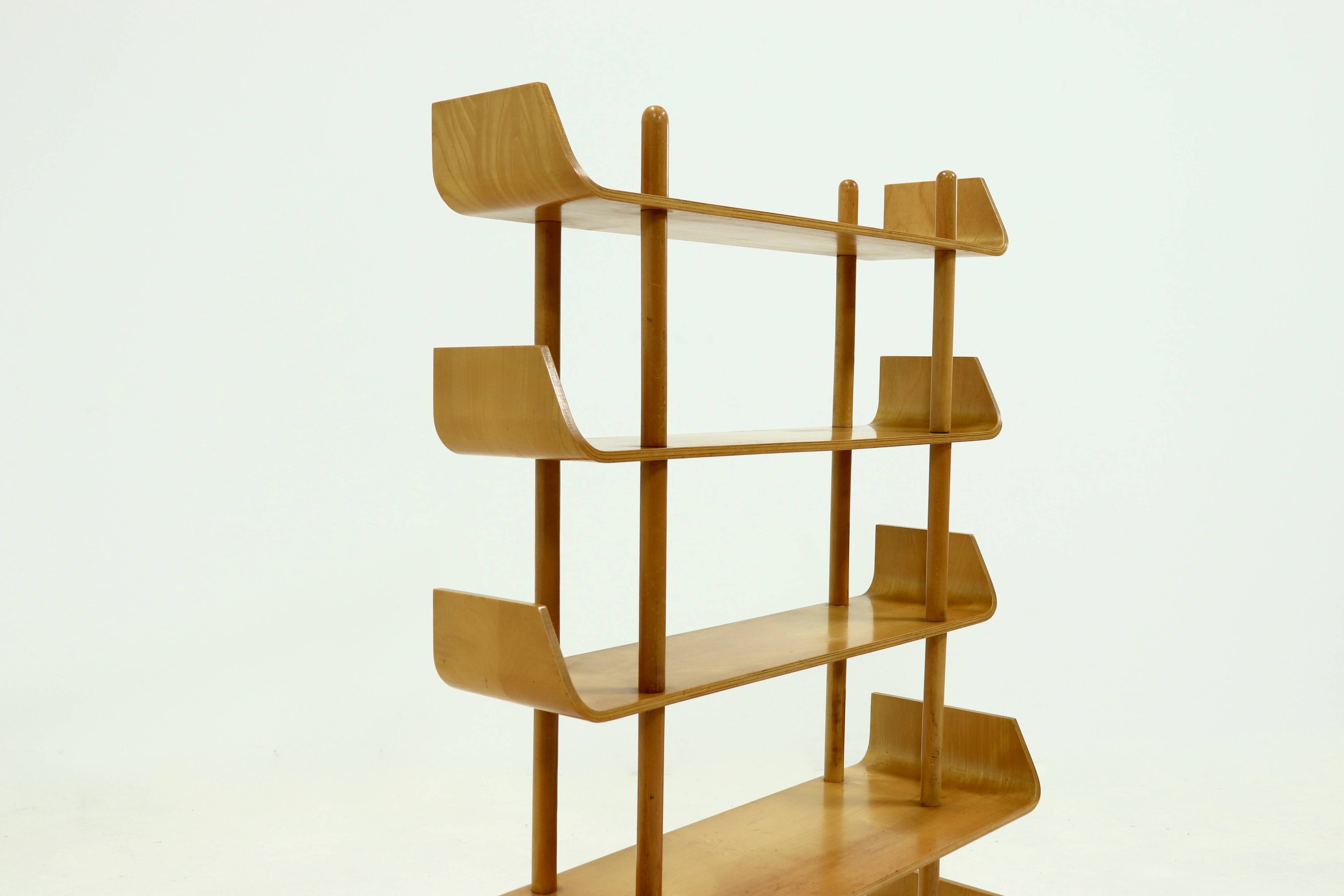 Large Birch Bookcase Shelving Unit by Willem Lutjens for Gouda Den Boer, 1953