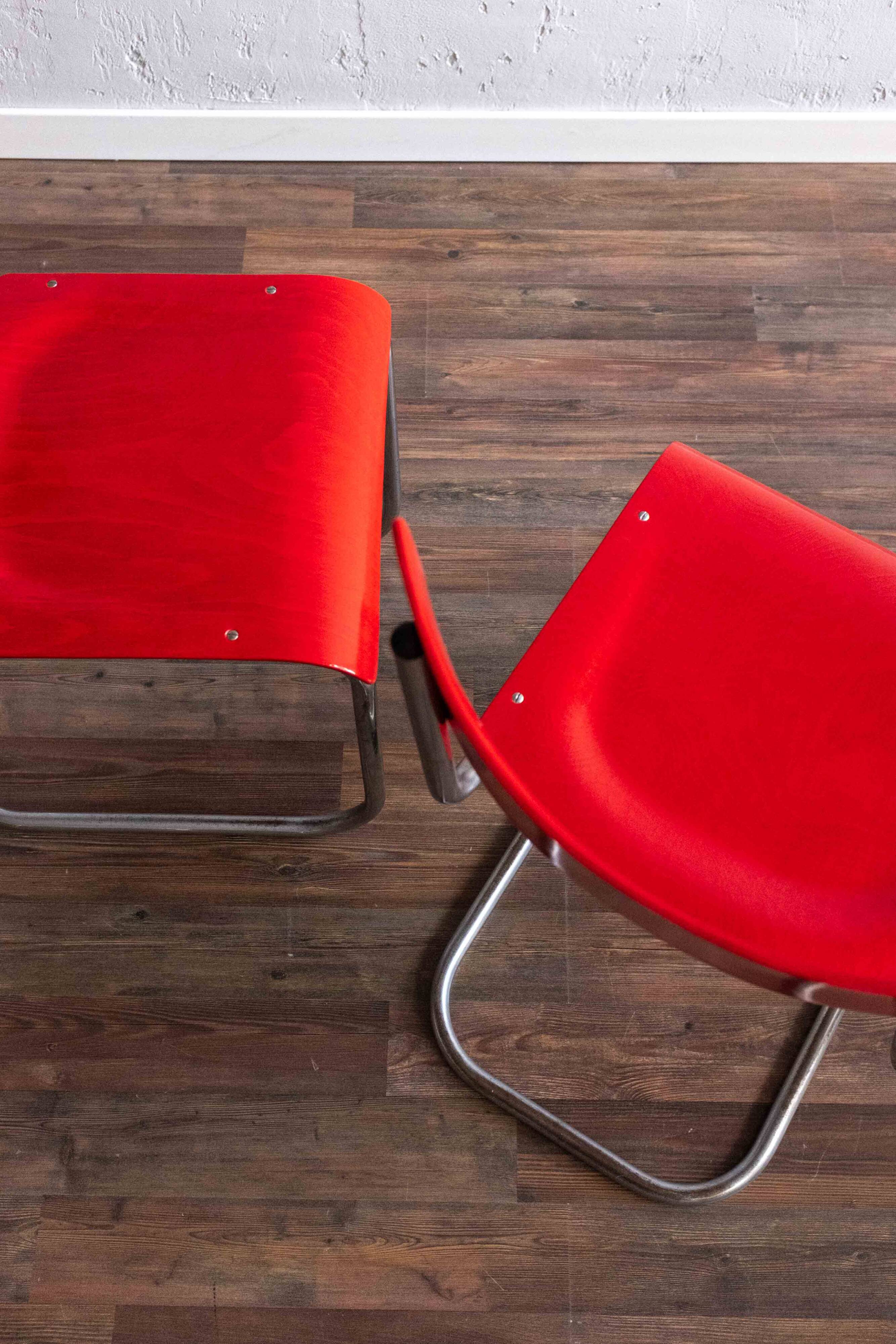 Functionalist Bauhaus Style Red Dining Chairs By Kovona, 1940s