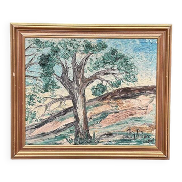 Huile sur toile originale suédoise – « Arbre » par Stig Allan
