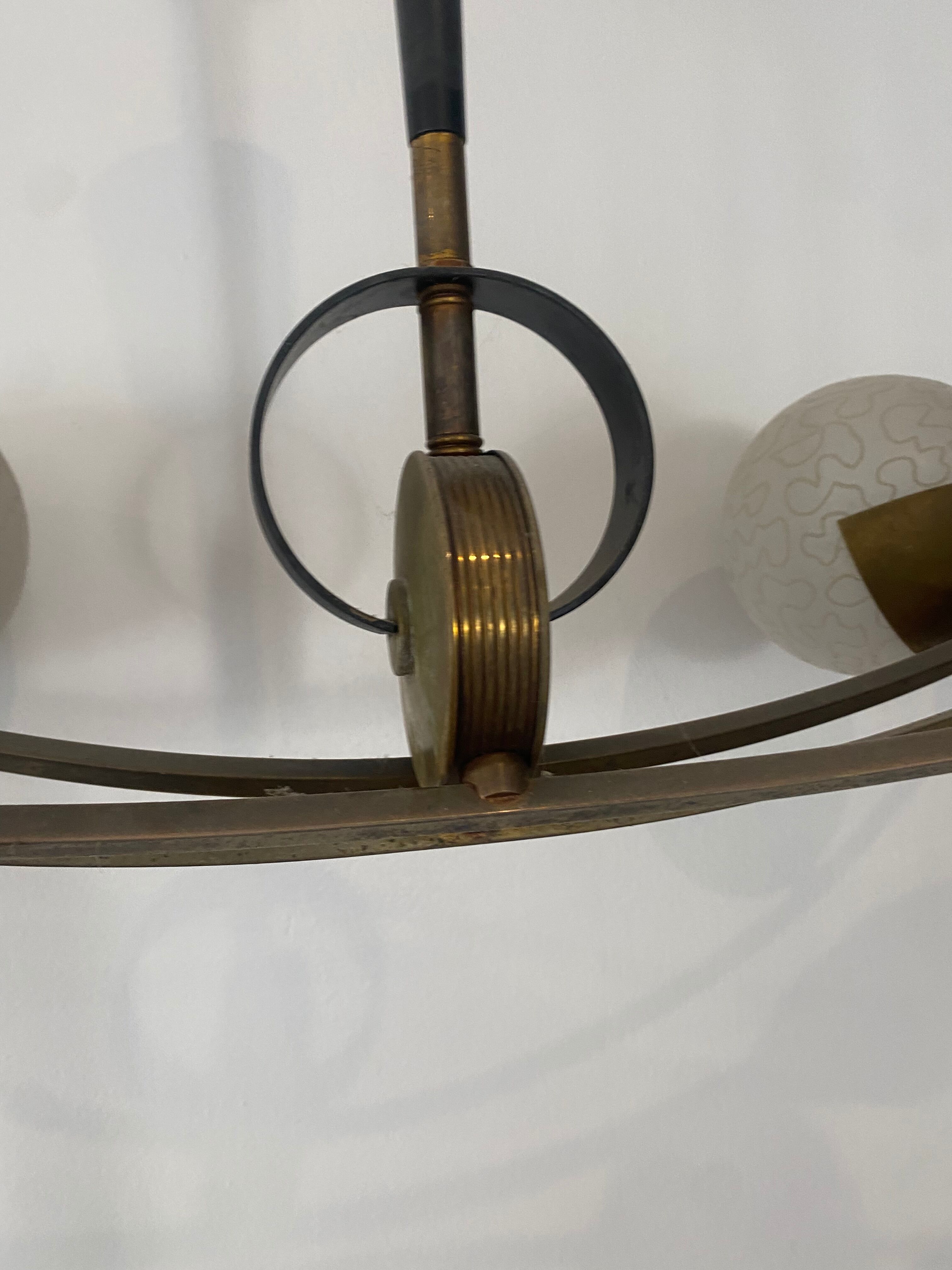 Art deco brass and glass chandelier