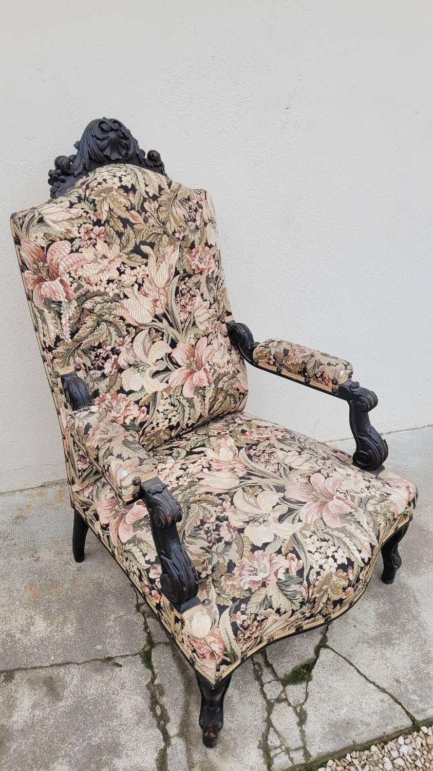 Napoleon III period armchair with floral tapestry, 19th century