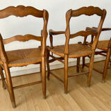 Set of 4 Louis XV style oak straw chairs/armchairs