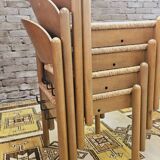 4 chaises en paille dans le style Charlotte Perriand 1970 vintage