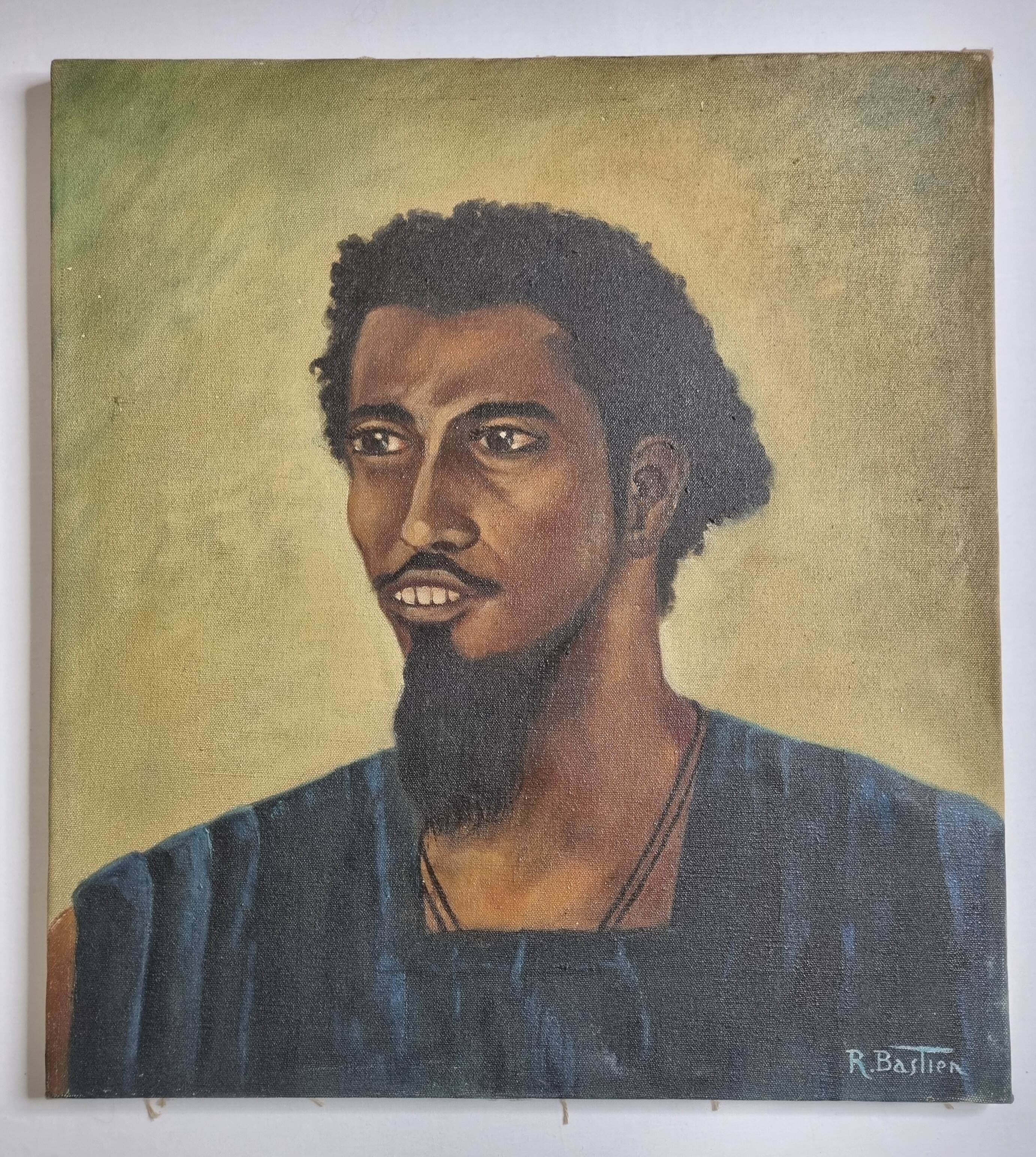 Portrait of a young Mauritanian man Oil on canvas signed Bastien 57x51 cm