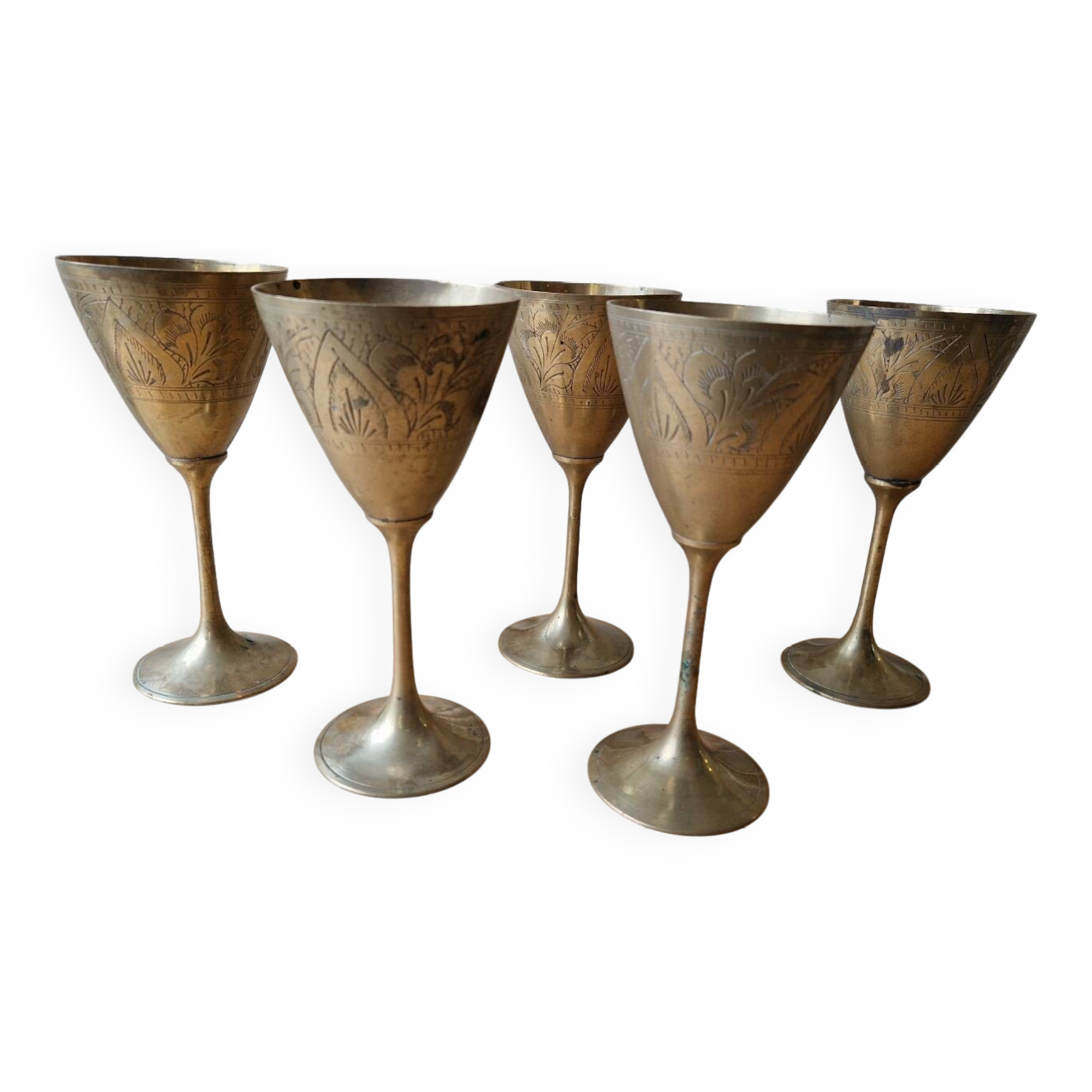 Lot 5 Calisse Verre En Laiton