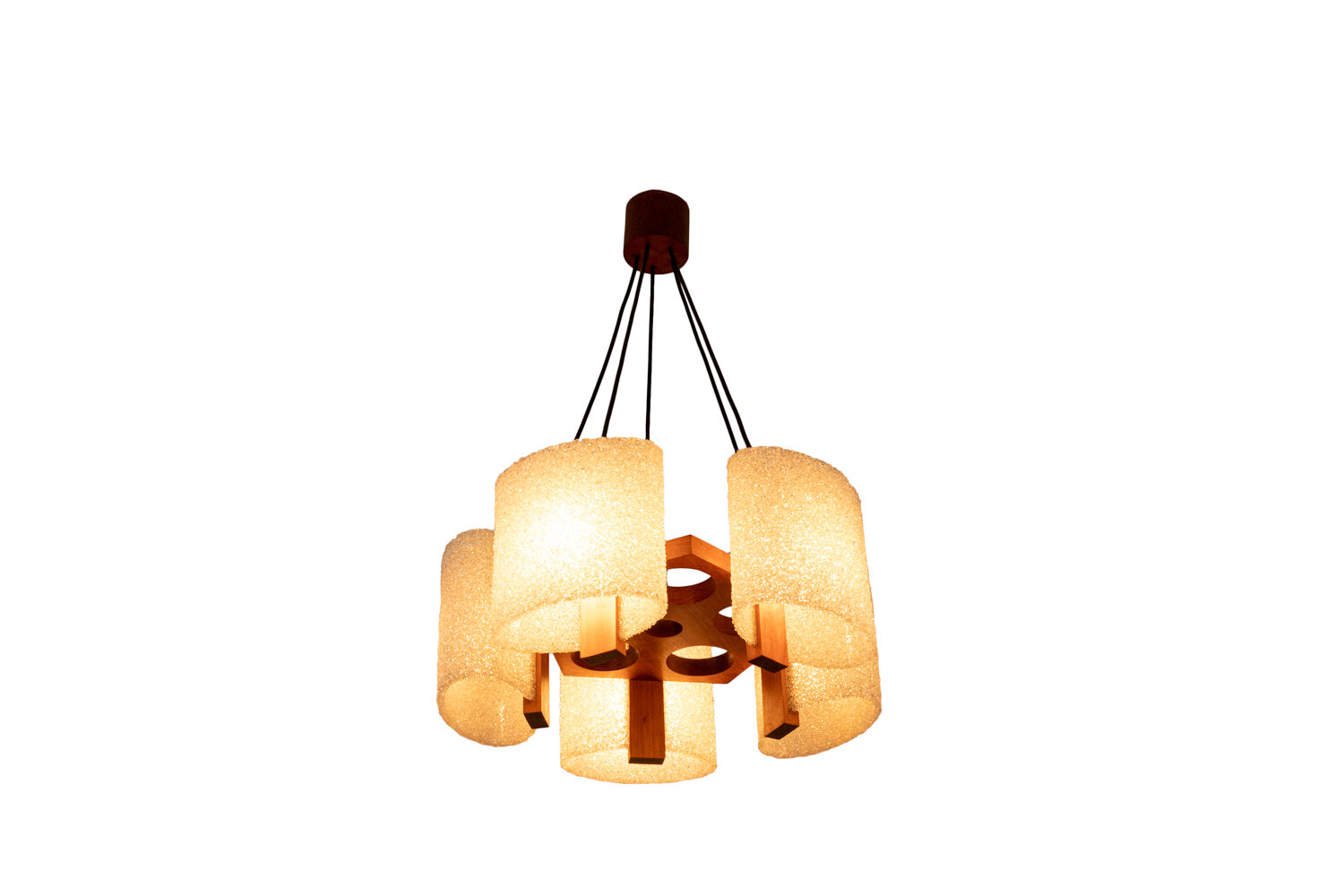 Pendant light in granite resin and wood, 1950s