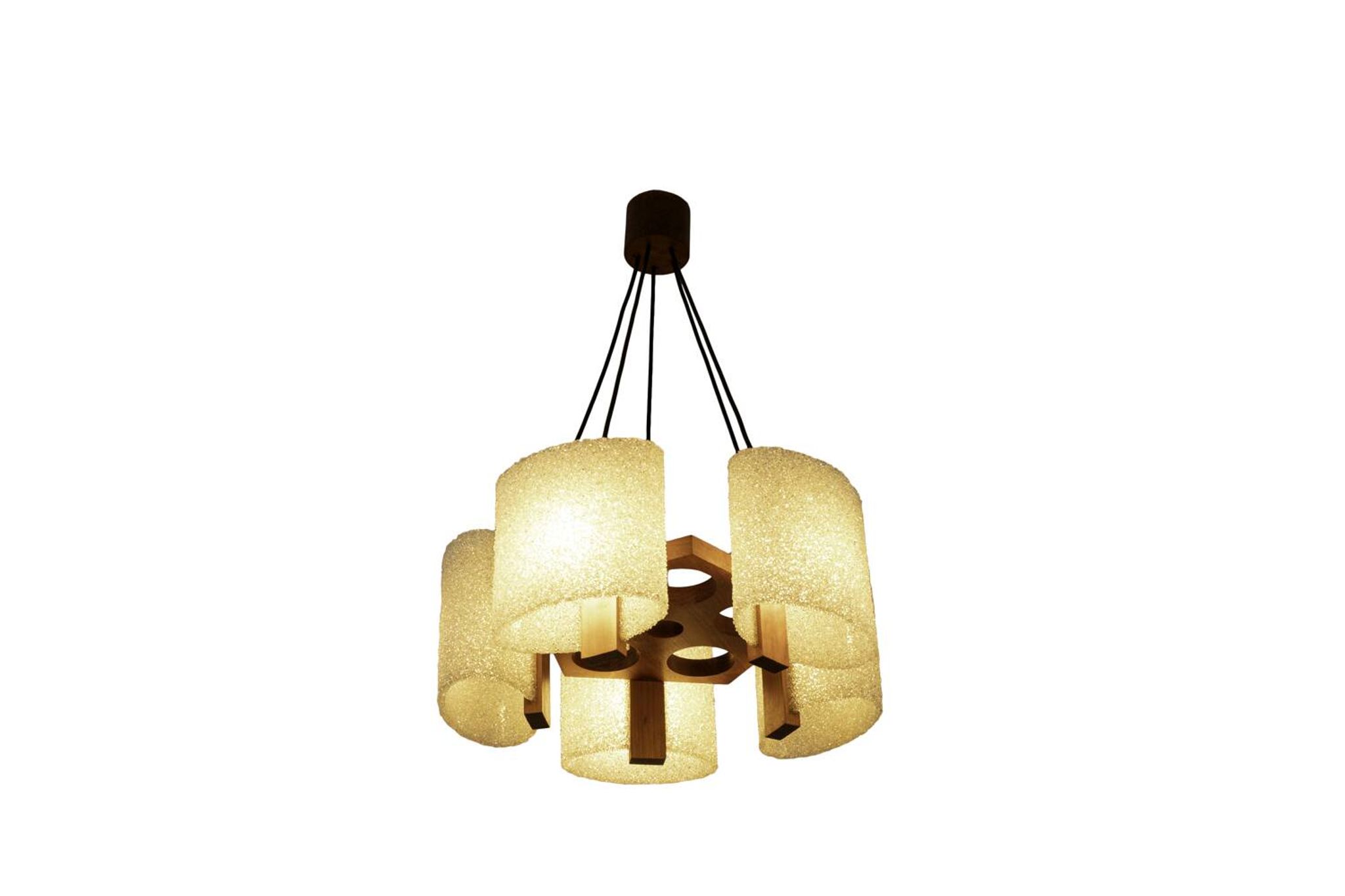 Pendant light in granite resin and wood, 1950s
