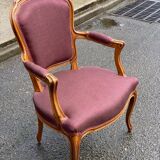 Louis XV armchair in solid wood and burgundy fabric