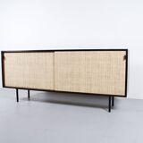 Enfilade florence knoll model 116 wood leather and raffia 1960