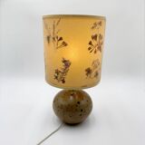 Pyrite stone ball lamp with a lampshade featuring dried flower inclusions.